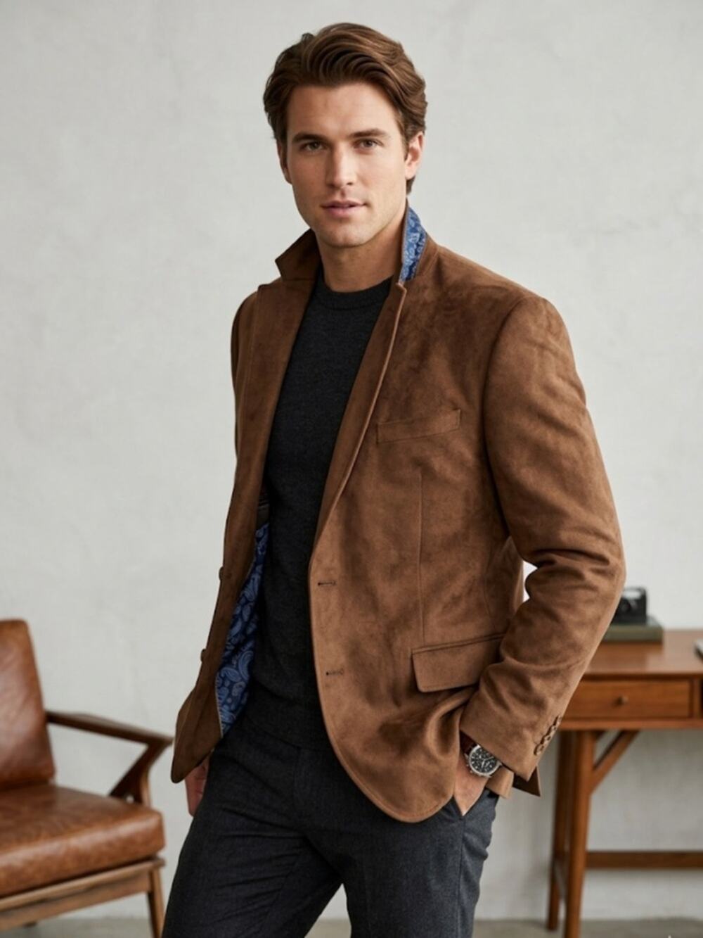 Lauren Ralph Lauren Black Label Men’s Faux Suede Brown Sports Coat Blazer 48R